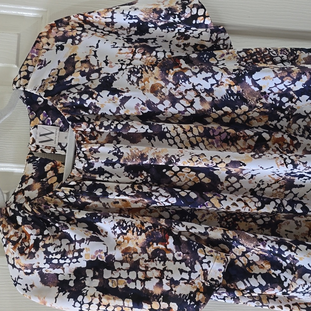 WORTHINGTON BRAND WOMEN'S PURPLE & WHITE SHORT SLEEVE BLOUSE SIZE XL